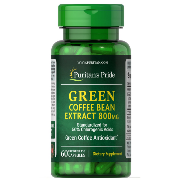 خلاصة قهوة خضراء بالقوة القصوى 800 ملجم, 50% أحماض الكلوروجينيك 60 كبسولة Puritan's Pride Green Coffee Bean Extract 50% Chlorogenic Acids (Best Before 01-08-2026)