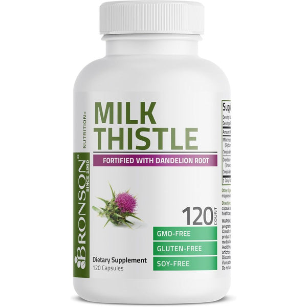 خلاصة حليب الشوك تعادل 1000 ملجم مع  خلاصة جذور الهندباء 120 كبسولة Bronson Milk Thistle + Dandelion Root (Best Before 01-02-2027)