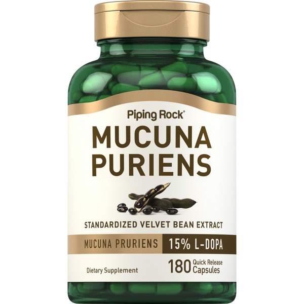 خلاصة موكونا 350 ملجم 15% ل دوبا 180 كبسولة PipingRock Dopa Mucuna (Pruriens) Standardized (Velvet Bean) Non-GMO (Best Before 01-04-2027)