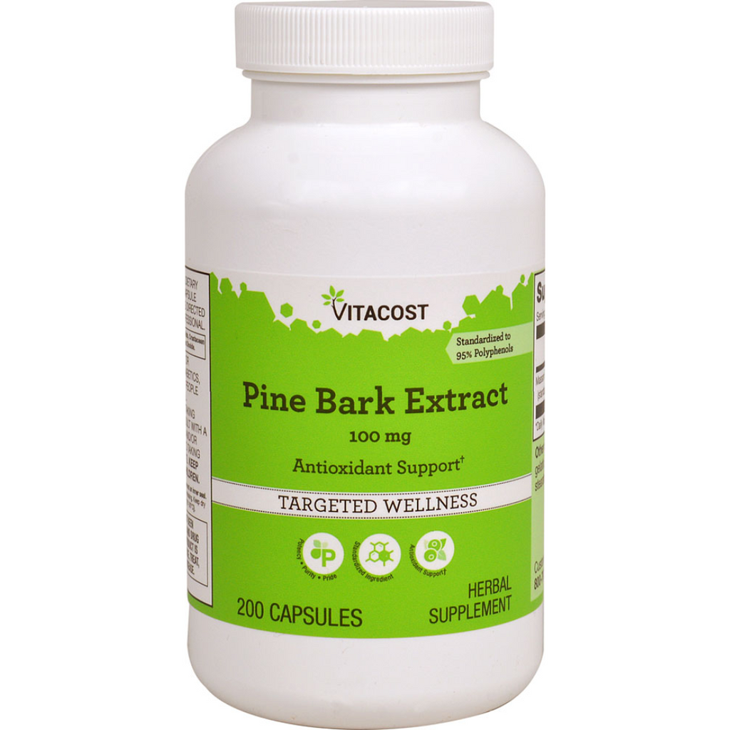 خلاصة لحاء الصنوبر 100 ملجم يحتوي على 95% من البوليفينول 200 كبسولة Vitacost Pine Bark Extract - Standardized to 95% Polyphenols (Best Before 01-03-2025)