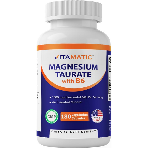 مغنيسيوم توريت 100 ملجم وفيتامين ب6 180 كبسولة Vitamatic Magnesium Taurate (Best Before 01-09-2026)