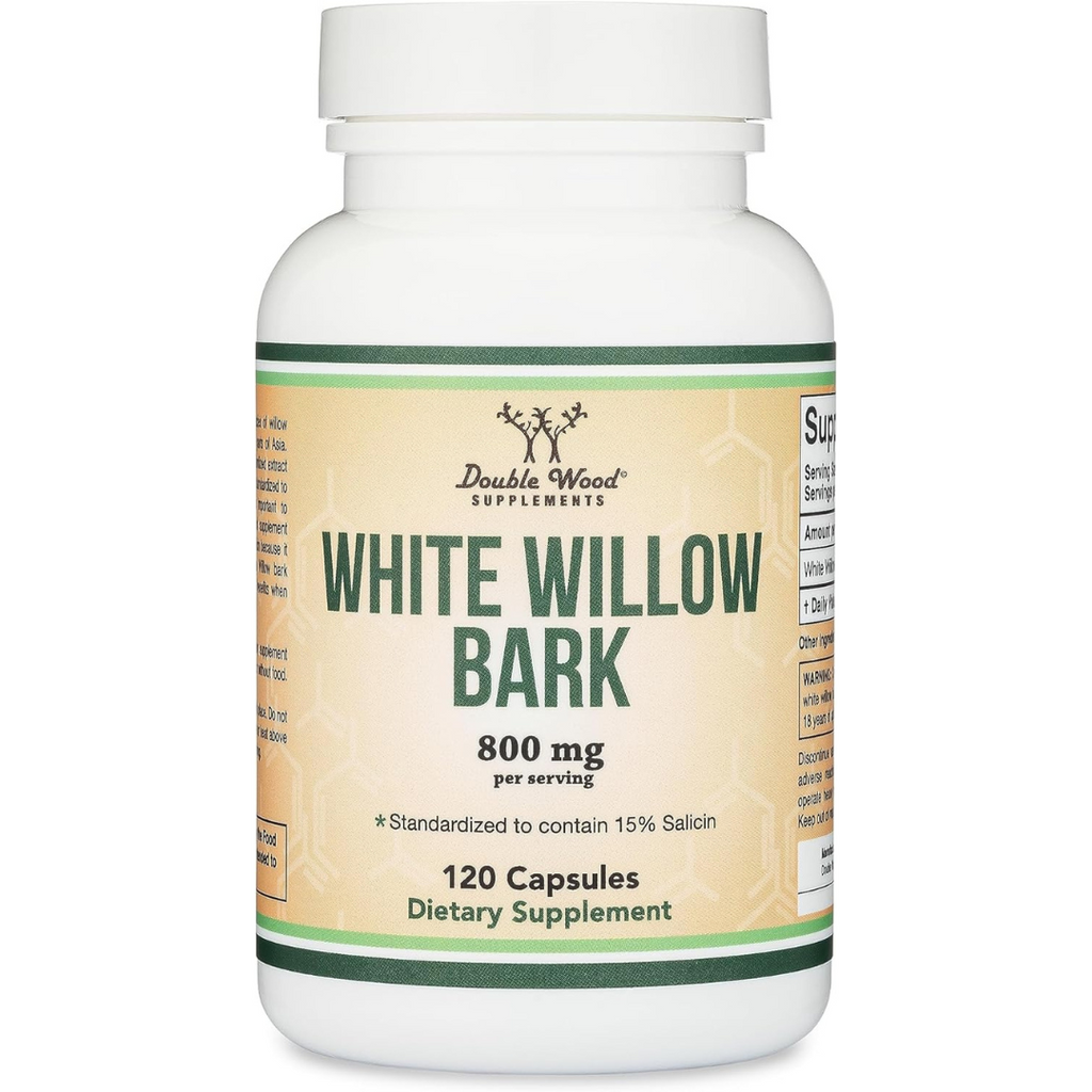 مستخلص لحاء الصفصاف الأبيض 400 ملجم 15٪ ساليسين (اسبرين طبيعي) 120 كبسولة Double Wood Supplements White Willow Bark (Best Before 01-06-2025)