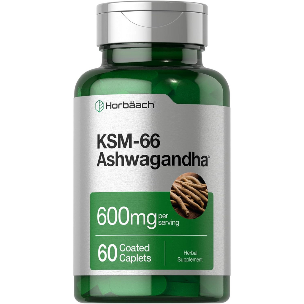 خلاصة اشواغاندا فائقة الجودة 300 ملجم مع ل ثيانين 100 ملجم 60 قرص Horbäach KSM-66 Ashwagandha + L-Theanine (Non-GMO) (Best Before 01-12-2026)