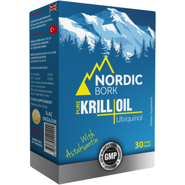 زيت الكريل النقي 900 ملغم مع كيو 10 100 ملغم 30 كبسولة (منتج تركي) Nordic Bork Pure Krill Oil Q10 (Best Before 01-11-2027)