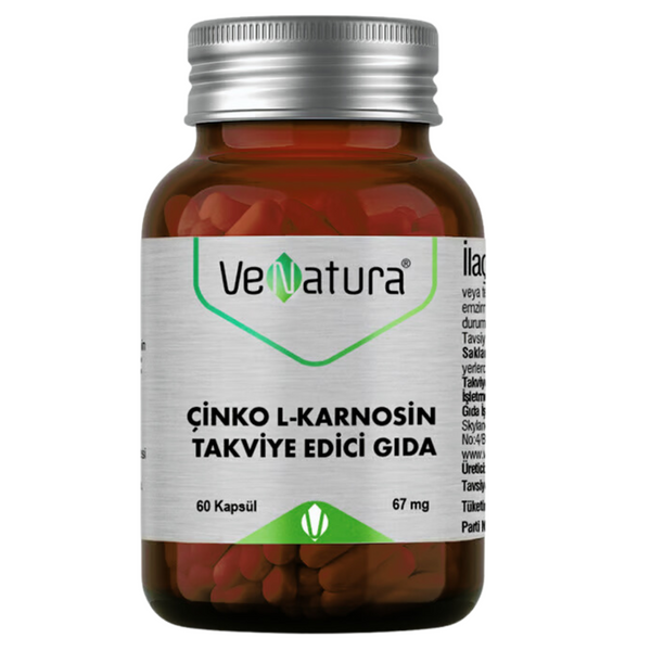 زنك كارنوزين تركيز مضاعف 67 ملجم 60 كبسولة (منتج تركي) Venatura Zinc L-Carnosine (Best Before 01-03-2027)