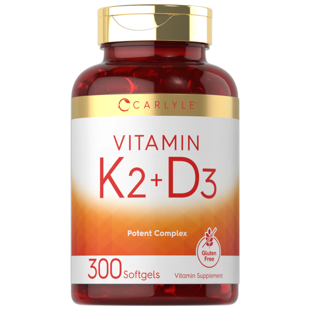 فيتامين د3 5000 وحدة + ك2 100 ميكرو بزيت الزيتون البكر وزيت جوز الهند العضوي البكر 300 حبة Carlyle Vitamin D3 + K2 with Extra Virgin Olive Oil (Non-GMO) (Best Before 01-04-2028)