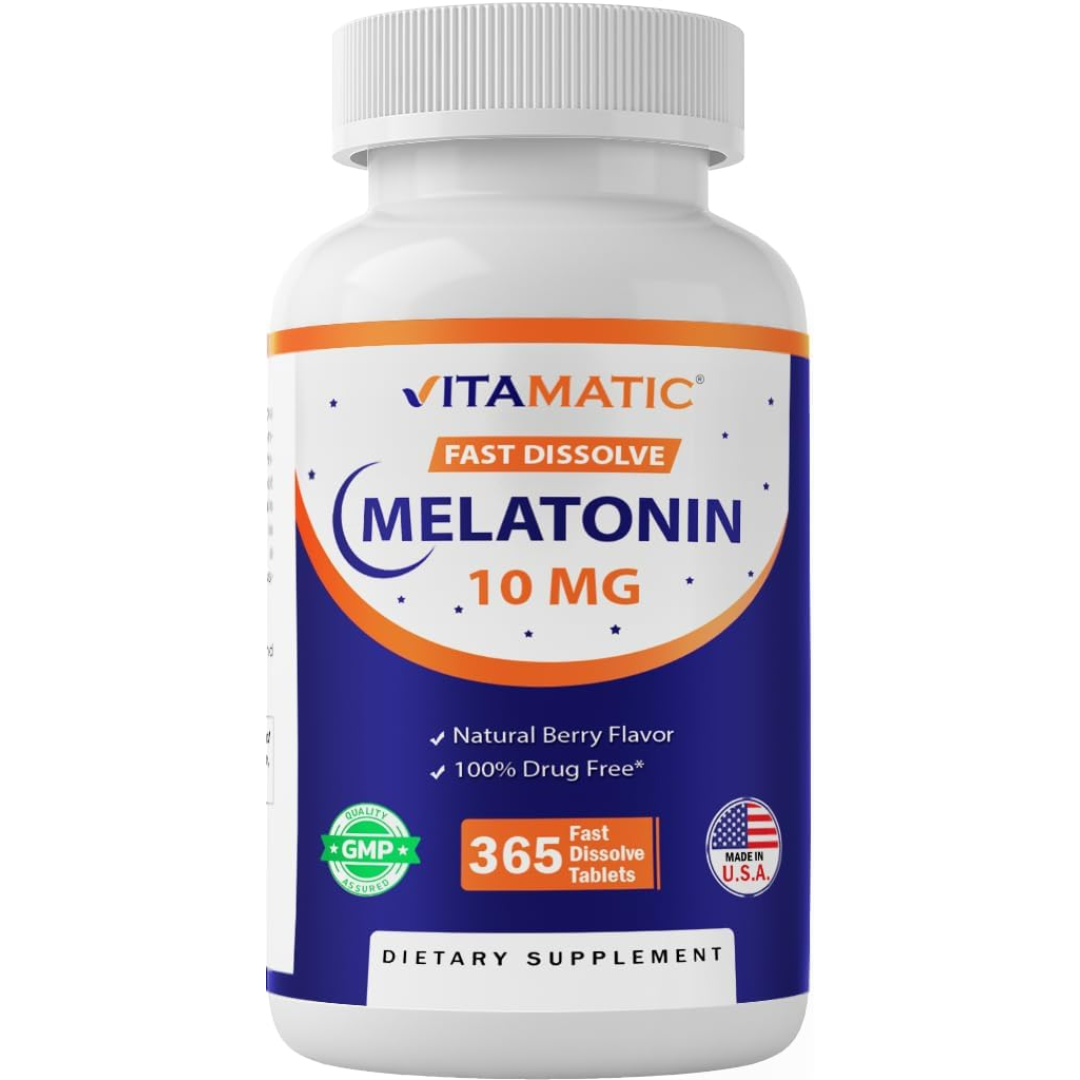 ميلاتونين 10 ملجم 365 قرص تحت اللسان Vitamatic Melatonin Non-GMO (Best Before 01-06-2028)
