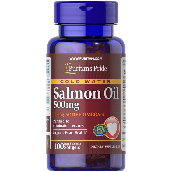 زيت السلمون 500 ملجم 100 حبة Puritan's Pride Omega-3 Salmon Oil EPA 37 & DHA 45 (Best Before 01-11-2025)