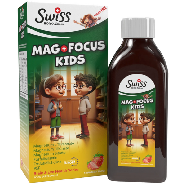تركيبة الدماغ والتركيز للاطفال ماج فوكس 6 مكونات طبيعية 150 مل (منتج تركي) Swiss Bork Natural Mag Focus Kids (Best Before 30-04-2027)