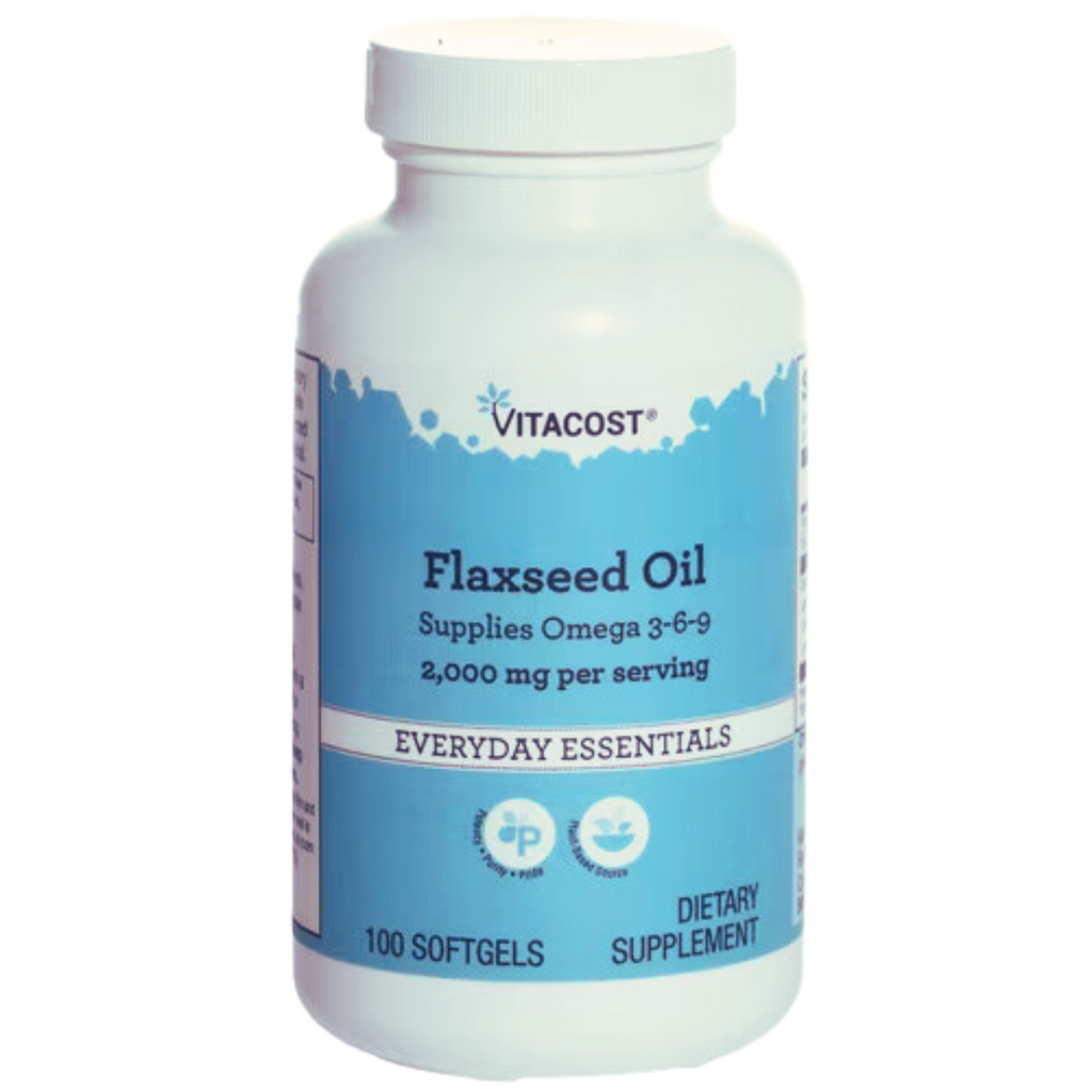فيتامين ف من زيت الكتان العضوي بالقوة القصوى 1000 ملجم غني بالاوميجا 3-6-9 100 حبة Vitacost Flaxseed Oil (Best Before 12-05-2026)
