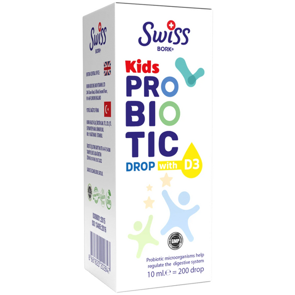 قطرات بروبيوتيك للأطفال سائل مع فيتامين د3 بزيت الزيتون 10 مل (منتج تركي) Swiss Bork Probiotic Kids Drop (Best Before 01-10-2026)