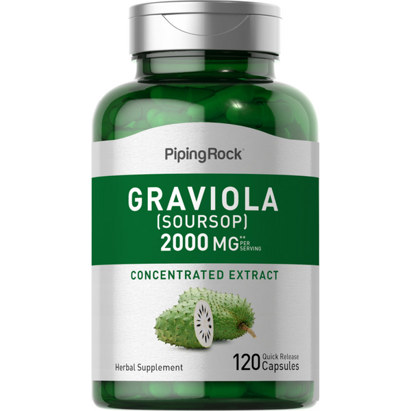 خلاصة جرافيولا (أوراق القشطة الشائكة) 1000 ملجم 120 كبسولة PipingRock Graviola Soursop (Best Before 01-07-2027)