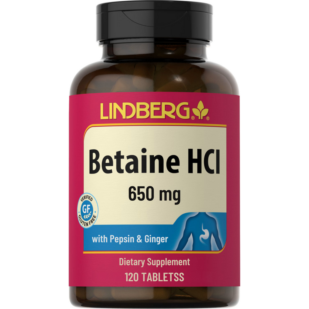 دعم حمض المعدة 325 ملغم مع زنجبيل 120 قرص Lindberg Betaine HCl with Pepsin and Ginger (Best Before 01-01-2027)