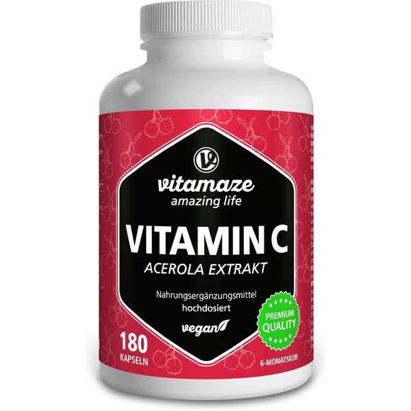 فيتامين سي طبيعي 100% 160 ملجم من خلاصة الكرز الهندي 180 كبسولة Vitamaze Natural Vitamin C Acerola Extract (Best Before 01-02-2025)