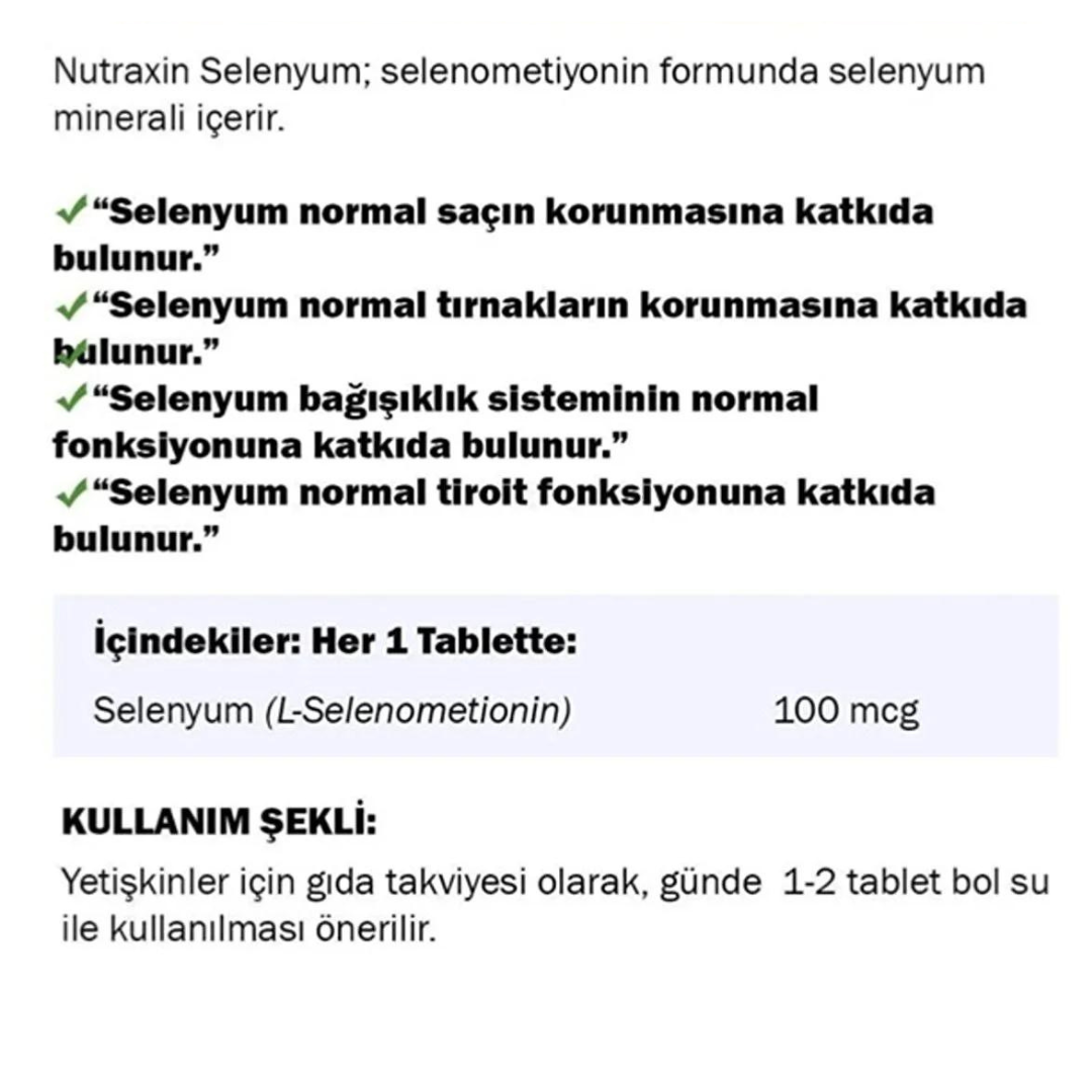 سيلينيوم أعلى امتصاص (سيلينومثيونين) 100 مكجم 100 قرص (منتج تركي) Nutraxin Selenium (L-Selenomethionine) Yeast-Free (Best Before 01-09-2026)