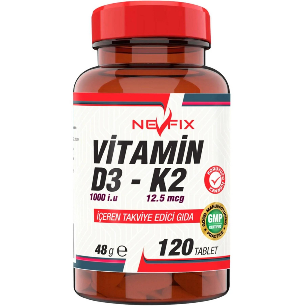 فيتامين د3 1.000 وحدة مع ك2 12.5 مكجم 120 قرص (منتج تركي) Nevfix Vitamin D3 + K2 (Best Before 14-10-2026)