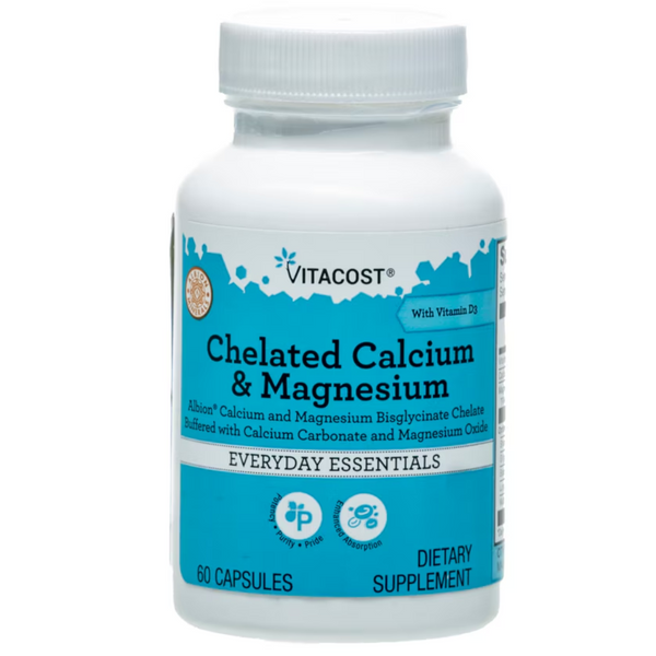 كالسيوم كليتد + مغنيسيوم كليتد + فيتامين د3 مع أعشاب وانزيمات دعم الامتصاص 60 كبسولة Vitacost Chelated Albion® Calcium and Magnesium Bisglycinate Chelate Buffered (Best Before 01-10-2025)