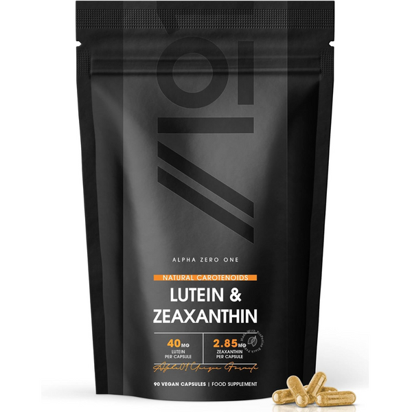لوتين طبيعي 100% بالقوة المضاعفة 40 ملجم مع زياكسانثين 2.85 ملغم مع زيادة الامتصاص 90 كبسولة ALPHA01 Lutein & Zeaxanthin with BioPerine® Natural Carotenoids from Marigold Extract (Best Before 01-11-2026)