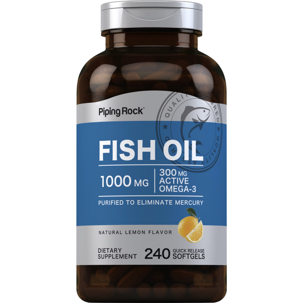 أوميجا 3 زيت السمك 1000 ملجم 240 حبة PipingRock Omega-3 Fish Oil Lemon Flavor EPA 140-200 & DHA 90-140 (Best Before 01-08-2027)