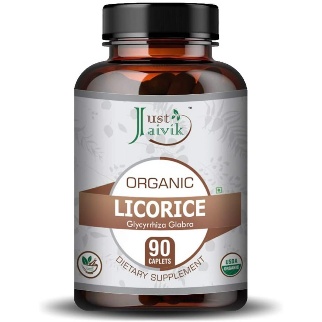 عرق سوس عضوي 750 ملجم 90 كبسولة Just Jaivik Organic & Pure Licorice (Glycyrrhiza Glabra) / Yastimadu/Mulethi (Best Before 01-01-2026)