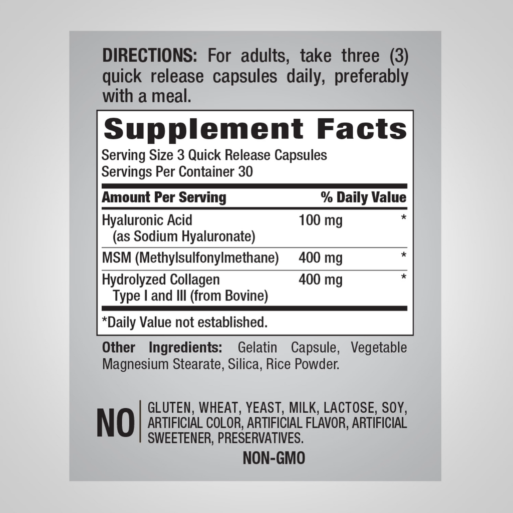 حمض الهيالورونيك كومبلكس للمفاصل مع ميثيل سلفونيل ميثان وكولاجين 90 كبسولة PipingRock Hyaluronic Acid Complex (Best Before 01-08-2027) حمض الهيالورونيك كومبلكس للمفاصل مع ميثيل سلفونيل ميثان وكولاجين 90 كبسولة PipingRock Hyaluronic Acid Complex (Best Before 01-08-2027)