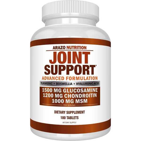 تركيبة ممتازة للمفاصل 1308 ملغم 180 قرص Arazo Nutrition Glucosamine Chondroitin Turmeric Msm Boswellia - Joint Support (Best Before 01-06-2026)