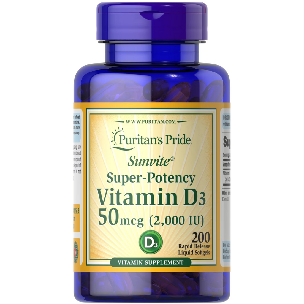 فيتامين د3 2000 وحدة 200 حبة Puritan's Pride Vitamin D3 (Best Before 01-01-2027)
