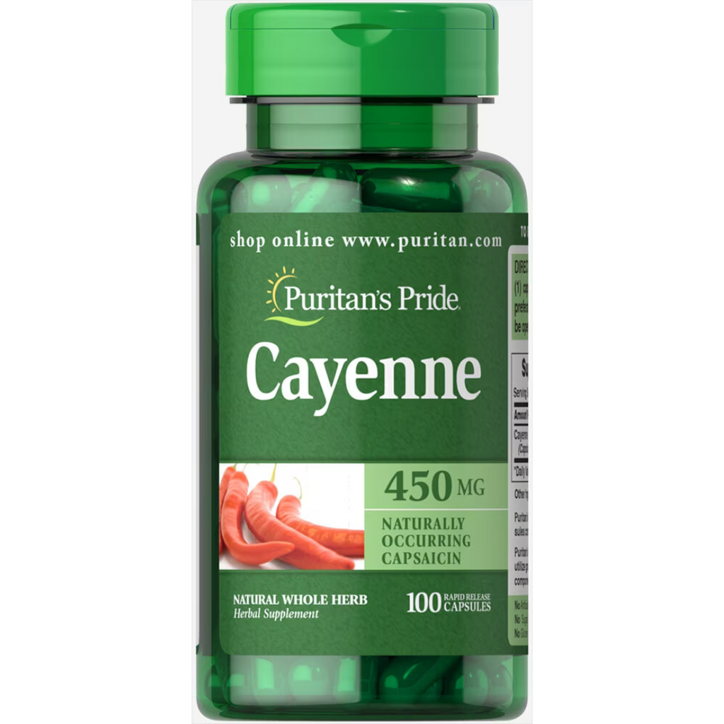 فلفل الكيان 450 ملغم 100 كبسولة Puritan's Pride Cayenne (Capsicum) (Best Before 01-06-2027) فلفل الكيان 450 ملغم 100 كبسولة Puritan's Pride Cayenne (Capsicum) (Best Before 01-06-2027)