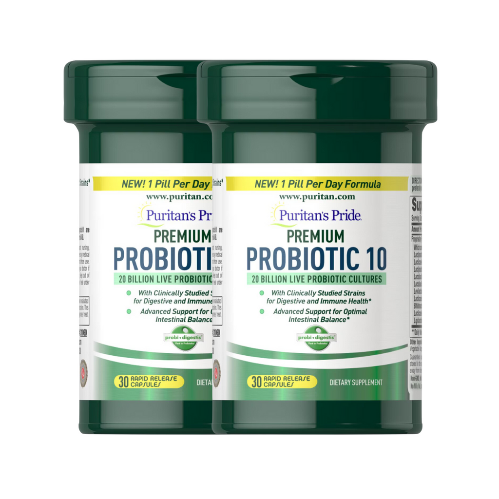 بروبيوتك (بكتيريا نافعة) 20 مليار 10 سلالات 60 كبسولة Puritan's Pride Premium Probiotic 10 (Best Before 01-01-2026)
