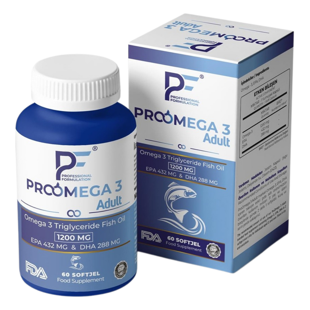 أوميجا 3 1200 ملجم درجة دوائية 60 حبة (منتج تركي) PF Pro Omega 3 Adult EPA 432 & DHA 288 (Best Before 01-01-2025)