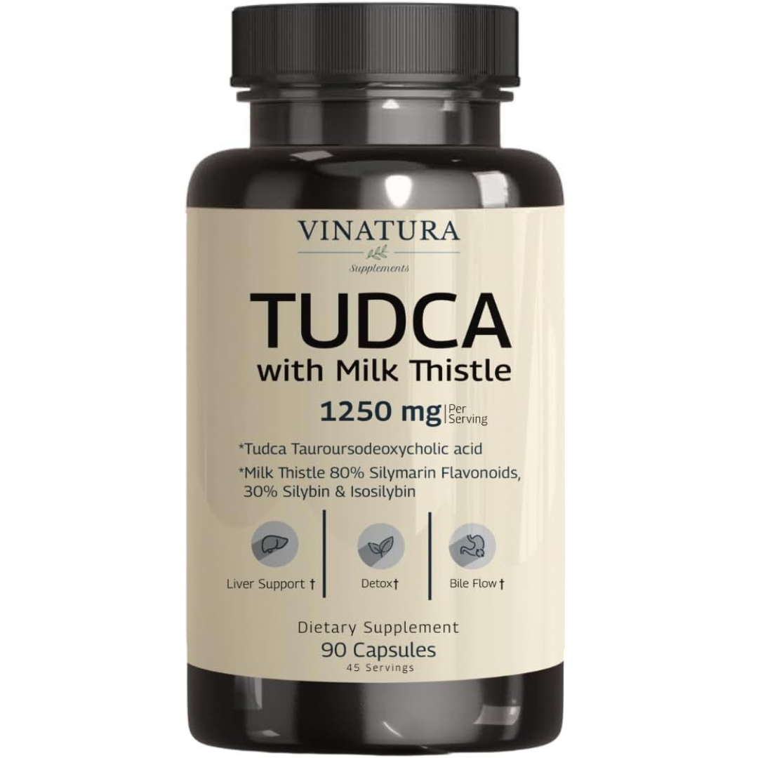 تودكا الأفضل 500 ملجم وحليب الشوك 125 ملجم 80% سيليمارين (مع شهادة فحص طرف ثالث) 90 كبسولة VINATURA TUDCA With Milk Thistle 80% Silymarin (Best Before 01-09-2027)