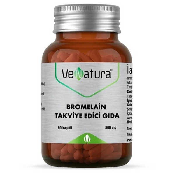 برومالين بالقوة المضاعفة 500 ملجم 2400 وحدة لكل جرام 60 كبسولة (منتج تركي) Venatura Bromelain 2400 GDU/g (Best Before 01-08-2026)