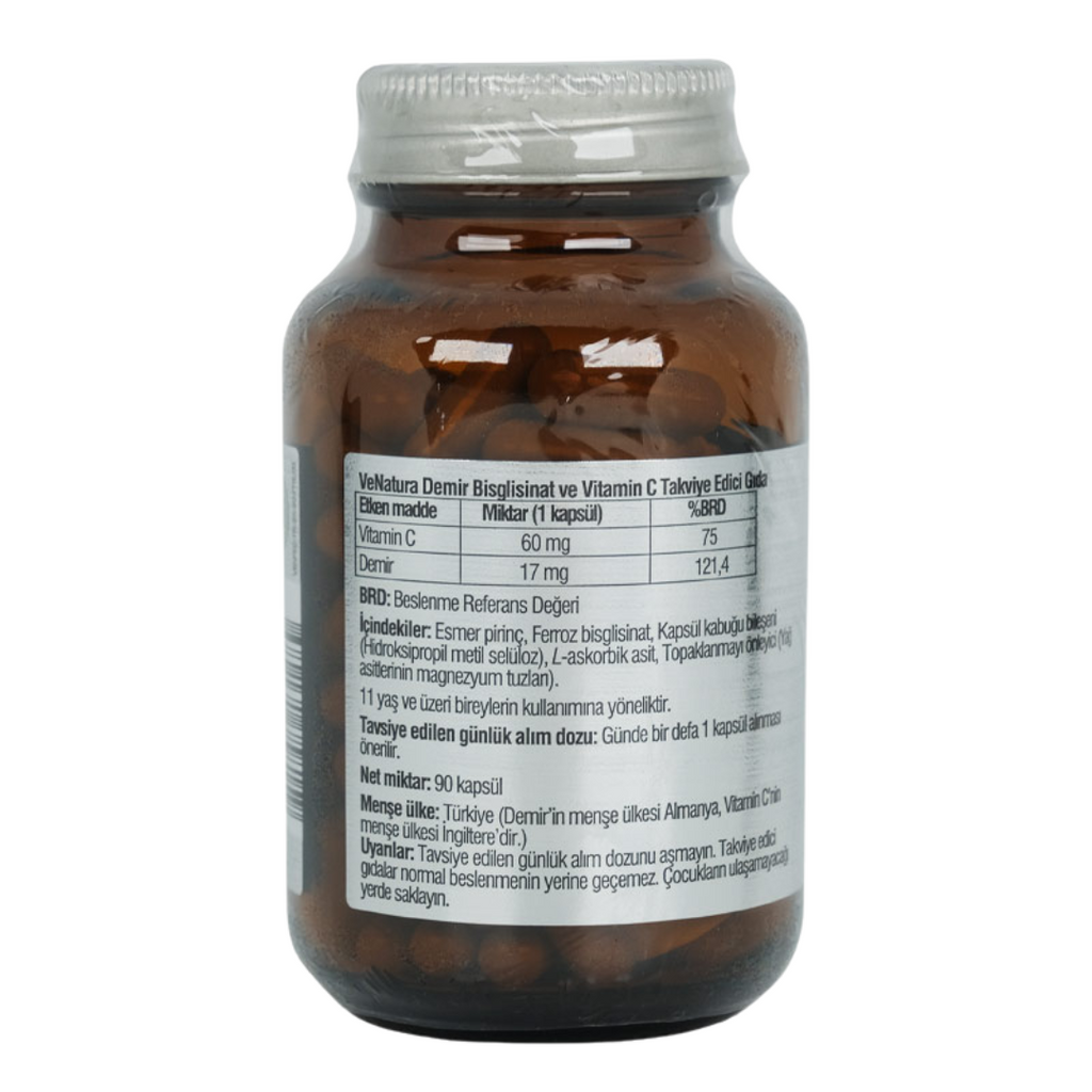 حديد باي جلايسينيت كليتد 17 ملغم مع فيتامين سي 90 كبسولة (منتج تركي) Venatura Iron Bisglycinate and Vitamin C (Best Before 01-10-2026) حديد باي جلايسينيت كليتد 17 ملغم مع فيتامين سي 90 كبسولة (منتج تركي) Venatura Iron Bisglycinate and Vitamin C (Best Before 01-10-2026)