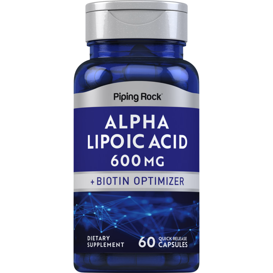 حمض ألفا ليبويك 600 ملجم مع البيوتين 600 مكجم 60 كبسولة PipingRock Alpha Lipoic Acid + Biotin Non-GMO (Best Before 01-11-2027)