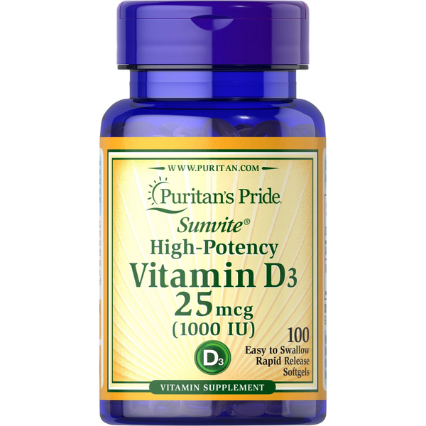 فيتامين د3 1000 وحدة 100 حبة Puritan's Pride Vitamin D3 (Best Before 01-08-2026)