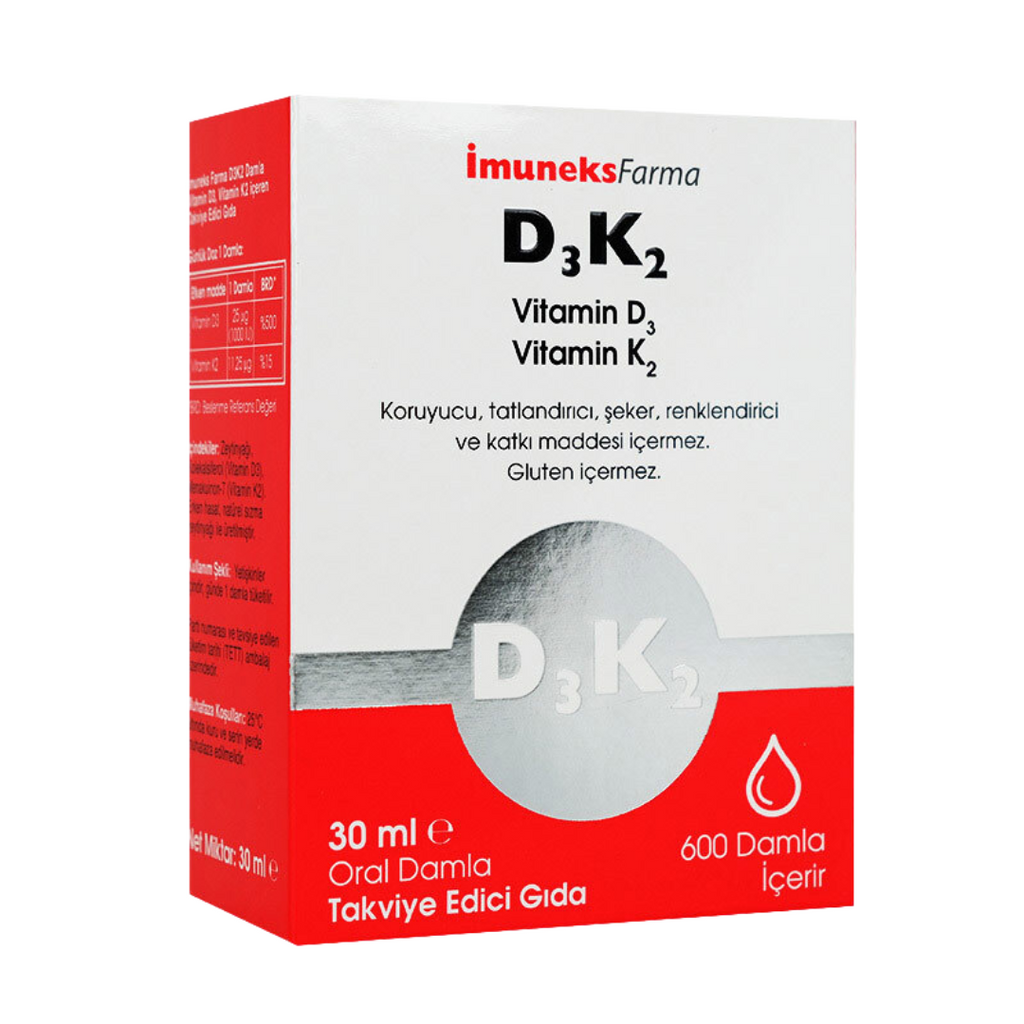 فيتامين د3 سائل 1000 وحدة + ك2 11.25 مكجم كل نقطة عالي الامتصاص 30 مل (600 نقطة) (منتج تركي) Imuneks Vitamin D3 + K2 Liquid Drops (Best Before 01-05-2025)