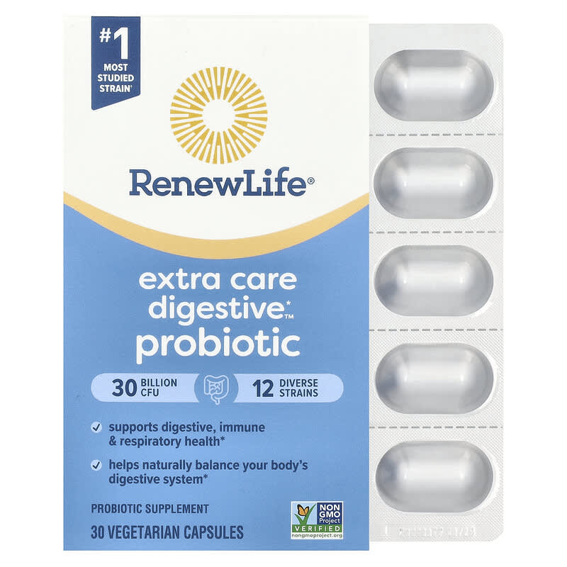 بروبيوتيك العناية الفائقة (بكتيريا نافعة) 30 مليار وحدة 12 سلالة 30 كبسولة Renewlife Extra Care Digestive Probiotic (Best Before 01-01-2026)