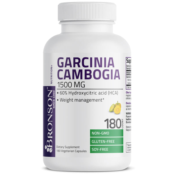 خلاصة جارسينيا كامبوجيا 500 ملجم 60% مادة فعالة 180 كبسولة Bronson Garcinia Cambogia Extract 50% HCA Non-GMO (Best Before 01-05-2026)