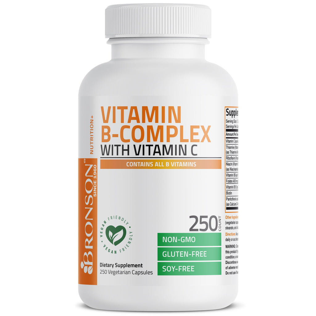 فيتامين ب كومبلكس مع فيتامين سي 250 كبسولة Bronson   with Vitamin C Non-GMO (Best Before 01-12-2026)