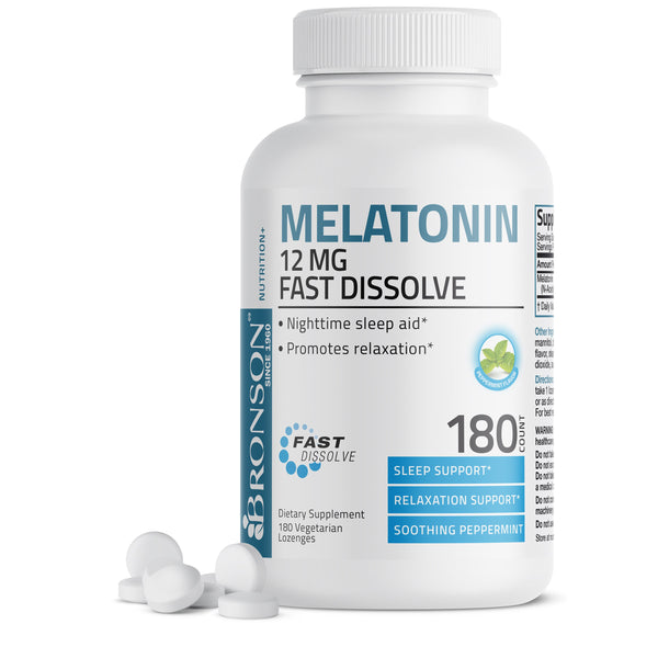 ميلاتونين 12 ملجم بنكهة النعناع 180 قرص تحت اللسان Bronson Melatonin Fast Dissolve Peppermint (Best Before 01-03-2027)