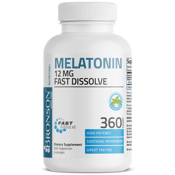 ميلاتونين 12 ملجم بنكهة النعناع 360 قرص تحت اللسان Bronson Melatonin Fast Dissolve Peppermint  (Best Before 01-01-2027)
