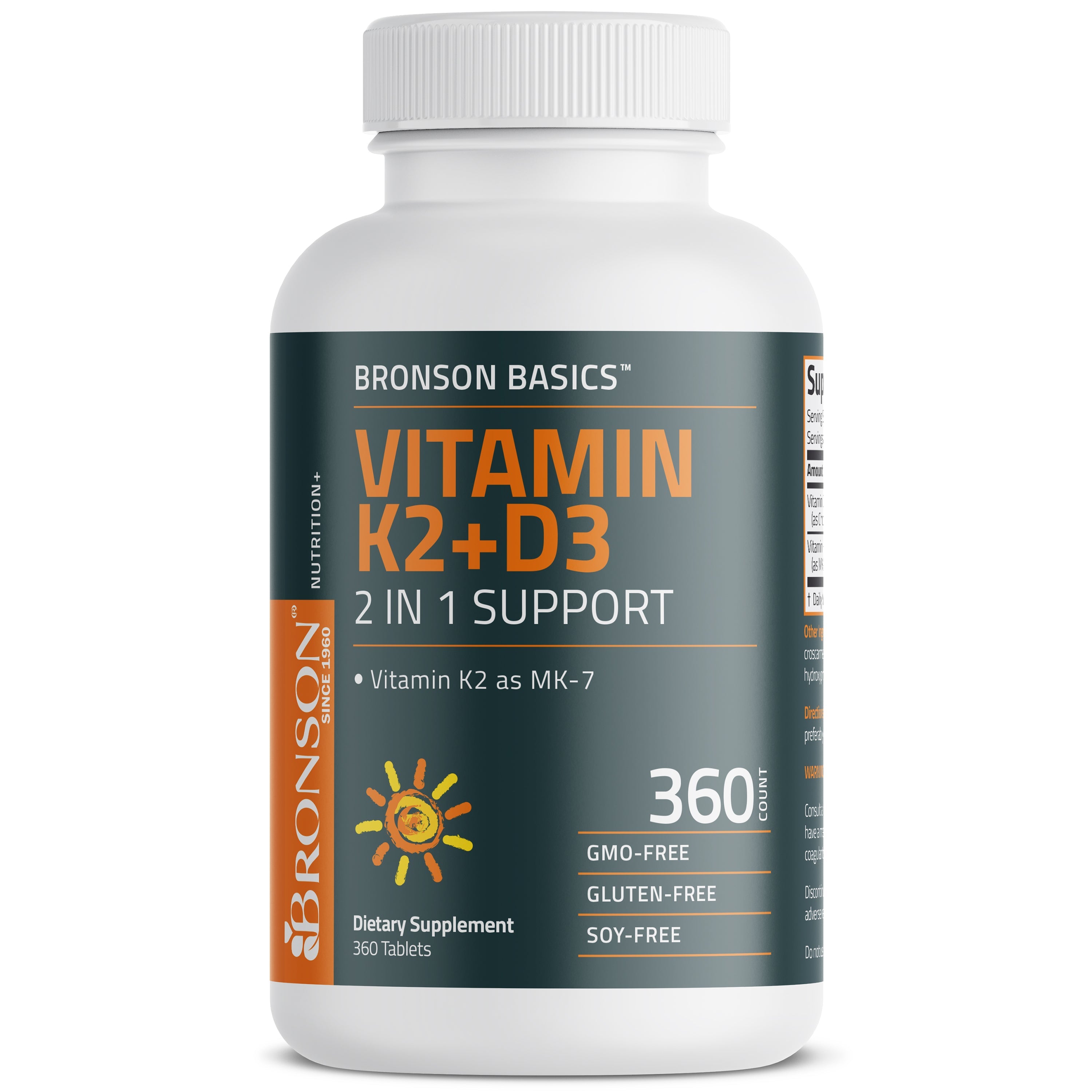 فيتامين د3 5000 وحدة + ك2 90 مكجم 360 كبسولة Bronson Vitamin K2 + D3 (Best Before 01-01-2028)
