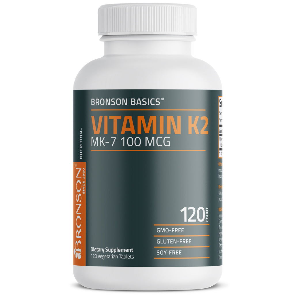 فيتامين ك2 100 مكجم 120 قرص نباتي Bronson Vitamin K2 MK-7 (Best Before 01-09-2026)
