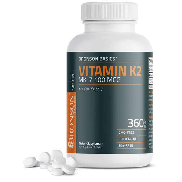 فيتامين ك2 100 مكجم 360 قرص نباتي Bronson Vitamin K2 MK-7 (Best Before 01-11-2026)