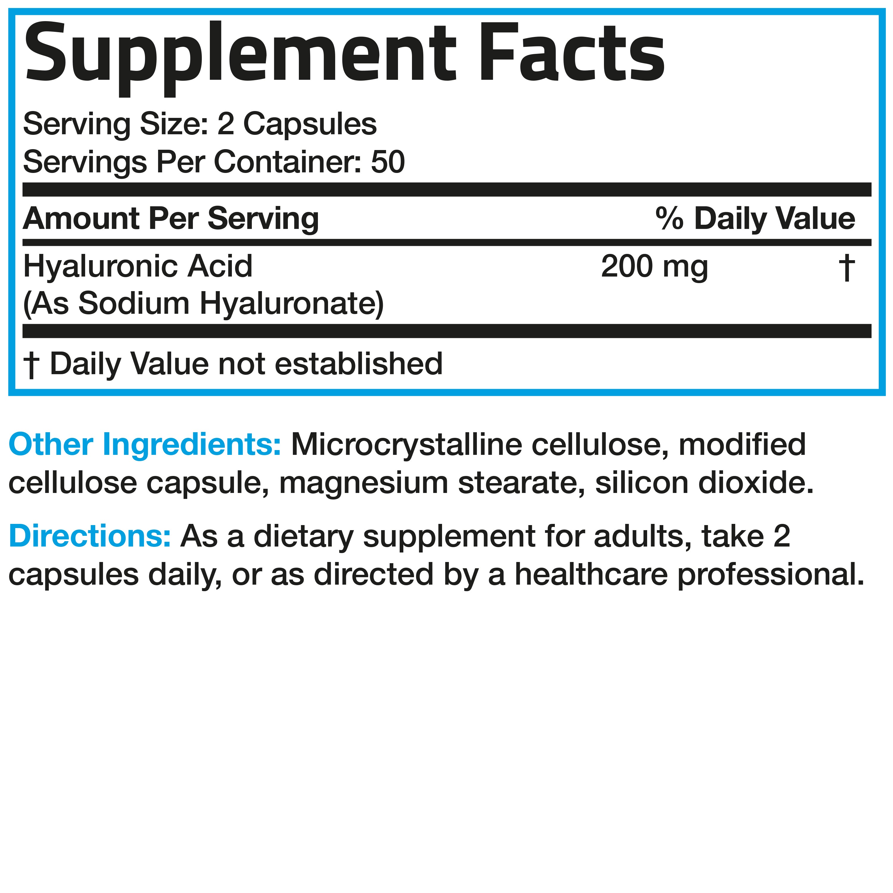 حمض الهيالورونيك 100 ملجم 100 كبسولة Bronson Hyaluronic Acid (Best Before 01-06-2027)