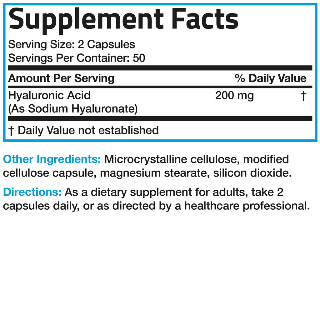 حمض الهيالورونيك 100 ملجم 100 كبسولة Bronson Hyaluronic Acid (Best Before 01-06-2027) حمض الهيالورونيك 100 ملجم 100 كبسولة Bronson Hyaluronic Acid (Best Before 01-06-2027)