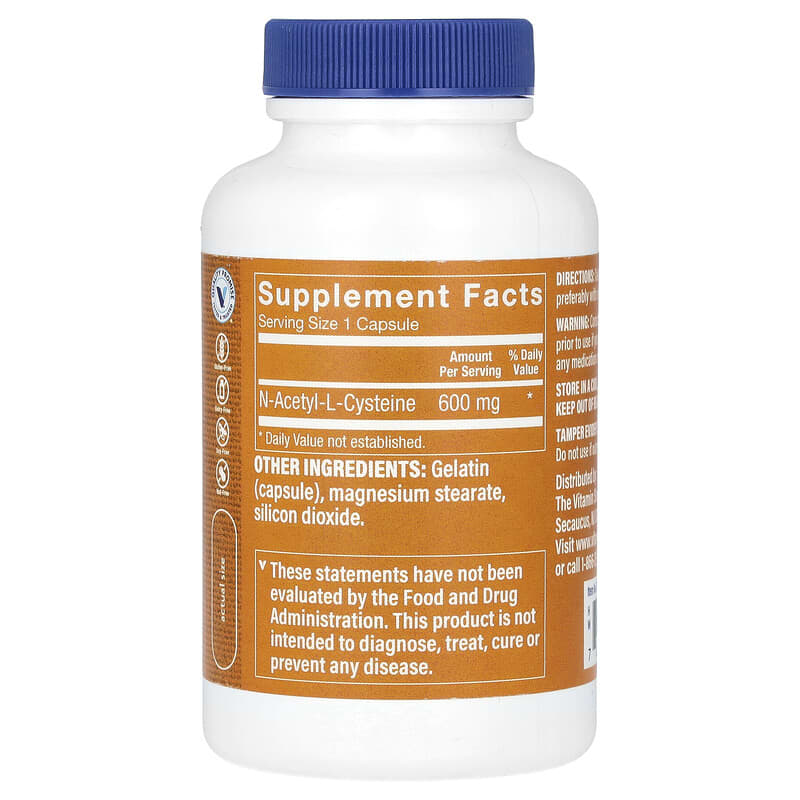ن اسيتيل سيستين 600 ملغم 100 كبسولة The Vitamin Shoppe NAC N-Acetyl-L-Cysteine (Best Before 01-01-2031)