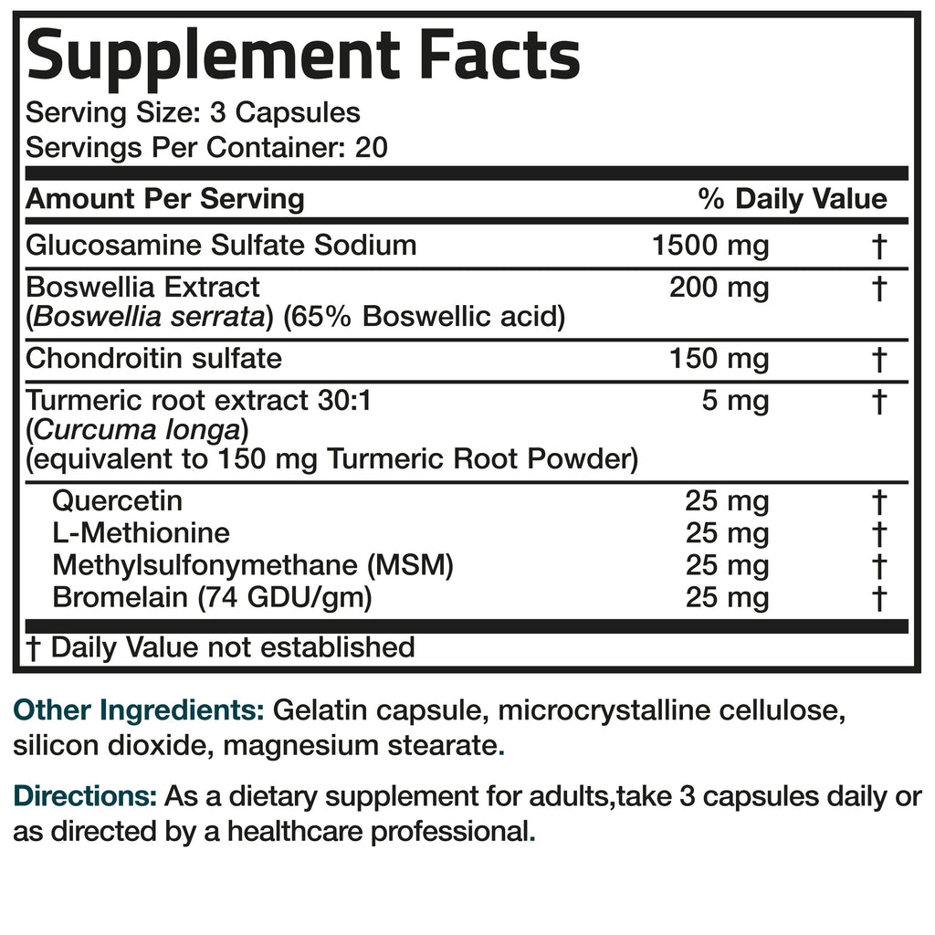 تركيبة ممتازة للمفاصل 650 ملغم 60 كبسولة Bronson Glucosamine Chondroitin Turmeric & MSM (Best Before 01-08-2026) تركيبة ممتازة للمفاصل 650 ملغم 60 كبسولة Bronson Glucosamine Chondroitin Turmeric & MSM (Best Before 01-08-2026)