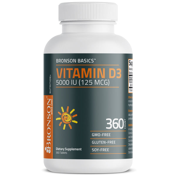 فيتامين د3 5000 وحدة 360 قرص Bronson Vitamin D3 Non-GMO (Best Before 01-12-2026)