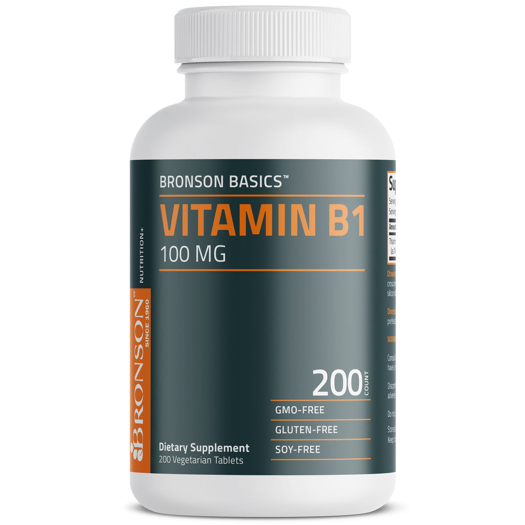 فيتامين ب1 (ثيامين) 100 ملجم 200 قرص Bronson Vitamin B1 (Thiamin) Non-GMO (Best Before 01-07-2026)